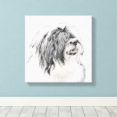 Bearded Collie Zeichnend - Niedliche Original Hund Leinwanddruck (Insitu (Holzboden))