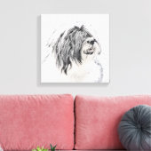 Bearded Collie Zeichnend - Niedliche Original Hund Leinwanddruck (Insitu (Wohnzimmer))