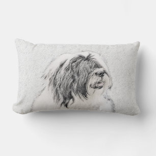 Bearded Collie Zeichnend - Niedliche Original Hund Lendenkissen