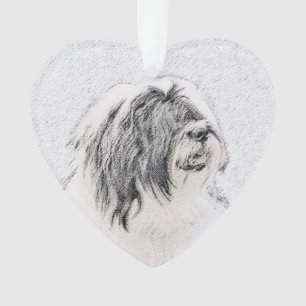 Bearded Collie Zeichnend - Niedliche Original Hund Ornament