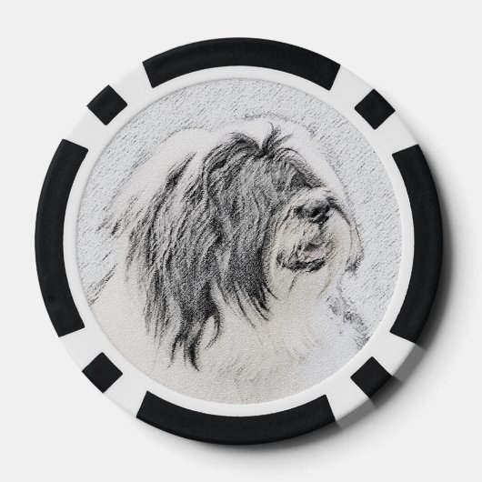 Bearded Collie Zeichnend - Niedliche Original Hund Pokerchips (Rückseite)