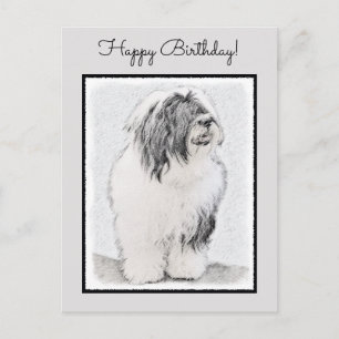 Bearded Collie Zeichnend - Niedliche Original Hund Postkarte