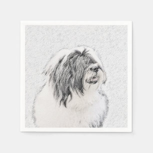 Bearded Collie Zeichnend - Niedliche Original Hund Serviette
