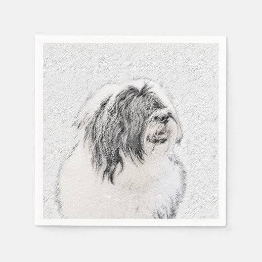 Bearded Collie Zeichnend - Niedliche Original Hund Serviette (Vorderseite)