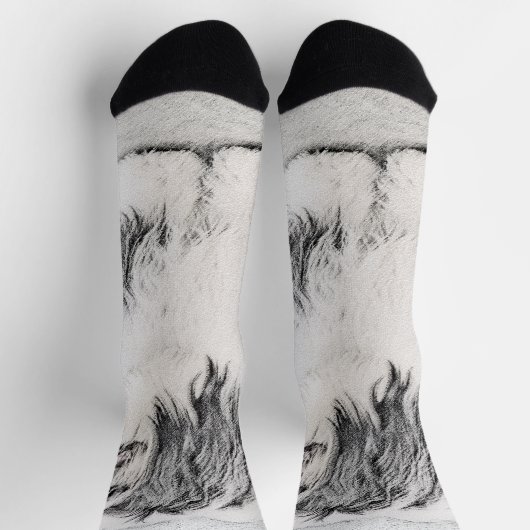 Bearded Collie Zeichnend - Niedliche Original Hund Socken (Oben)