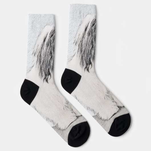 Bearded Collie Zeichnend - Niedliche Original Hund Socken (Rechts)