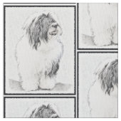 Bearded Collie Zeichnend - Niedliche Original Hund Stoff (Nahaufnahme)
