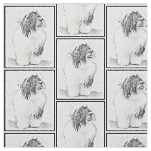 Bearded Collie Zeichnend - Niedliche Original Hund Stoff (Muster)