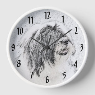 Bearded Collie Zeichnend - Niedliche Original Hund Uhr