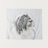 Bearded Collie Zeichnend - Niedliche Original Hund Wandteppich (Vorderseite (Horizontal))