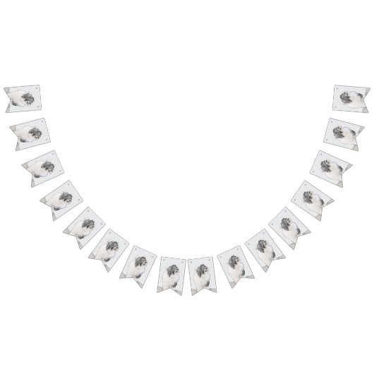 Bearded Collie Zeichnend - Niedliche Original Hund Wimpelkette (Alle)