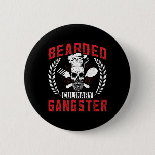 Bearded Cultural Gangster Koch Skull Cooking Grill Button