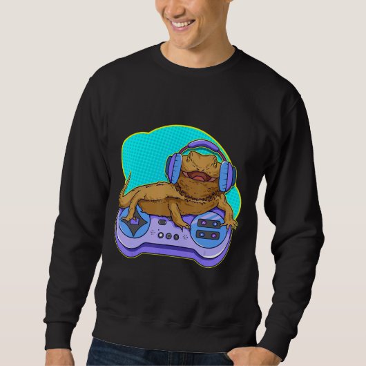 Bearded Dragon Gamer Computer Game Player Lizard Sweatshirt (Vorderseite)