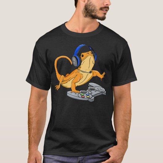 Bearded Dragon Gamer Video Game Headphone Lizard H T-Shirt (Vorderseite)
