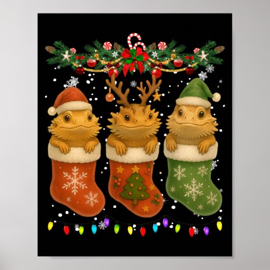 Bearded Dragon In Christmas Socks Lights Bearded D Poster (Vorne)