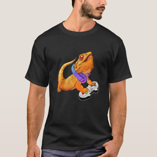 Bearded Dragon Playing Video Games Gamer Boy Men T-Shirt (Vorderseite)