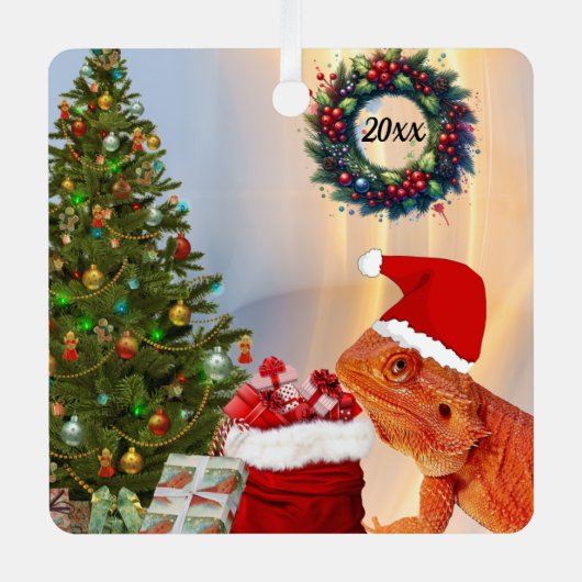 Beardie-Claus Bartded Dragon Ornament Aus Metall (Vorderseite)