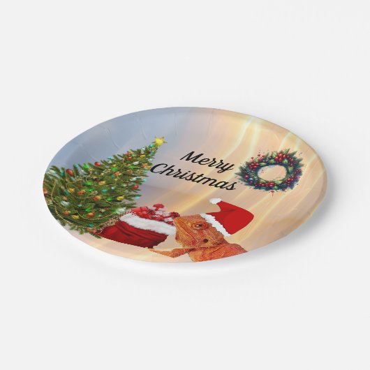 Beardie-Claus Bartded Dragon Pappteller (Schrägansicht)