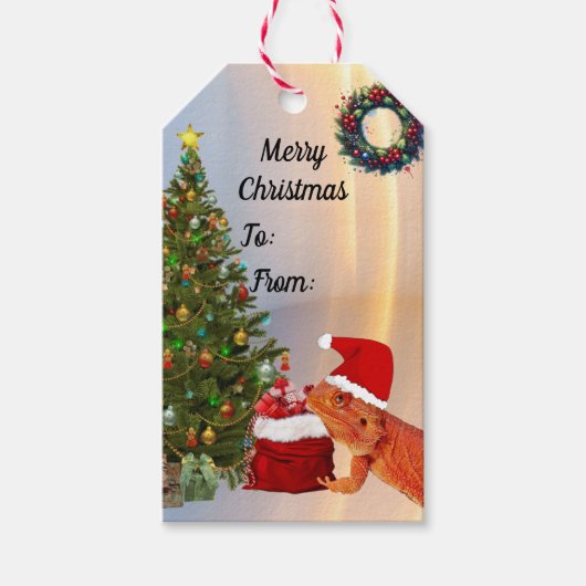 Beardie-Claus - Bartded Dragon Santa Geschenkanhänger (Vorderseite)