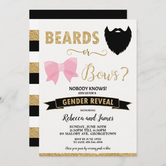 Beards oder Bows Gender Reveal Baby Shower Gold Einladung (Vorne/Hinten)