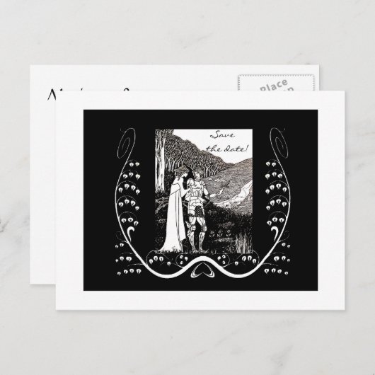Beardsley Knight & Lady Save the Date Postcard Ankündigungspostkarte (Vorne/Hinten)