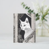 Beardsley Style Cat Postcard Postkarte (Stehend Vorderseite)