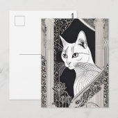 Beardsley Style Cat Postcard Postkarte (Vorne/Hinten)