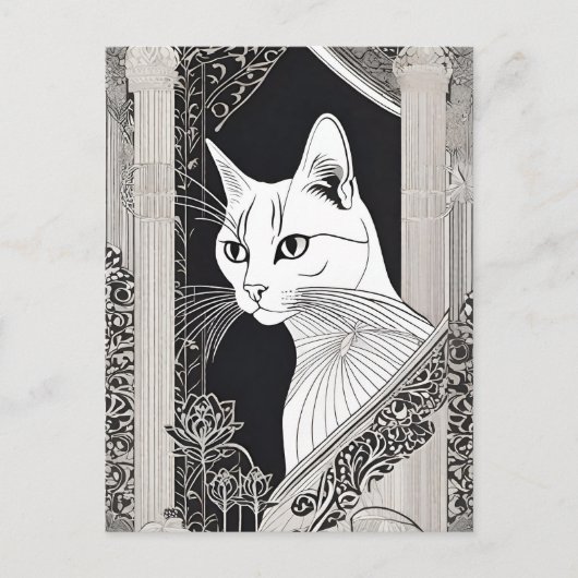 Beardsley Style Cat Postcard Postkarte (Vorderseite)