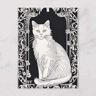 Beardsley Style Cat Postcard Postkarte