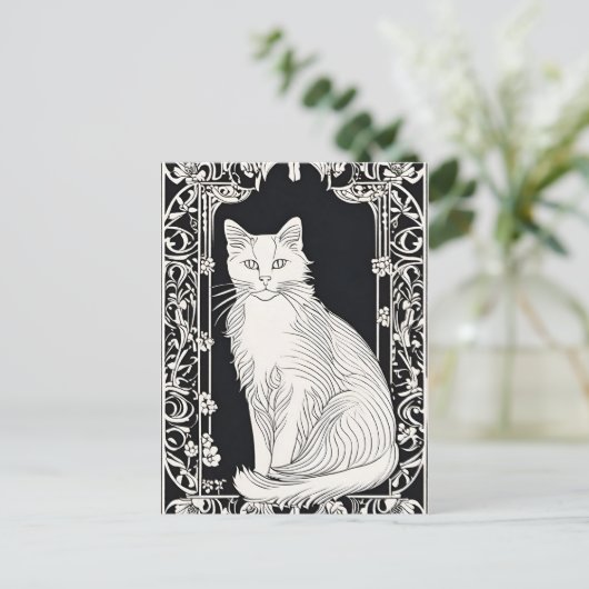 Beardsley Style Cat Postcard Postkarte (Stehend Vorderseite)