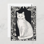 Beardsley Style Cat Postcard Postkarte (Vorne/Hinten)