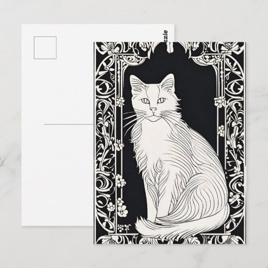 Beardsley Style Cat Postcard Postkarte (Vorne/Hinten)