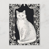 Beardsley Style Cat Postcard Postkarte (Vorderseite)