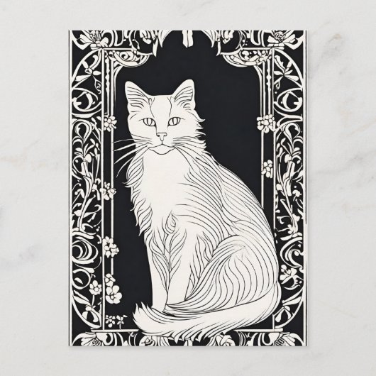 Beardsley Style Cat Postcard Postkarte (Vorderseite)