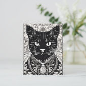 Beardsley Style Cat Postcard Postkarte (Stehend Vorderseite)