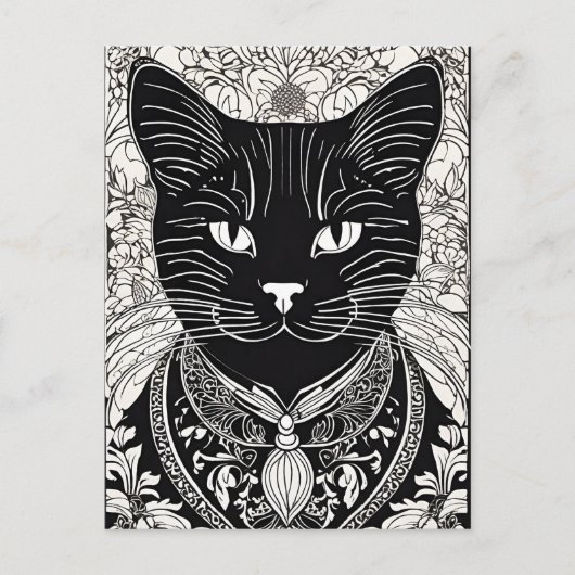 Beardsley Style Cat Postcard Postkarte (Vorderseite)
