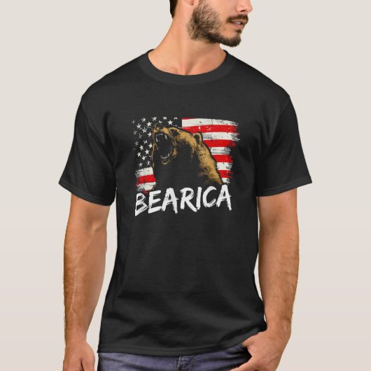 Bearica American Grizzly Bear Cool Patriotic USA 4 T-Shirt (Vorderseite)