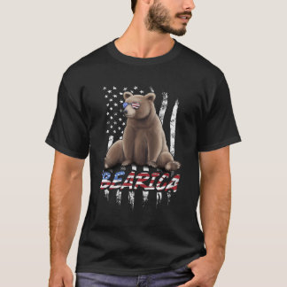 Bearica Pun US Flag Patriotic Watercolor Grizzly B T-Shirt