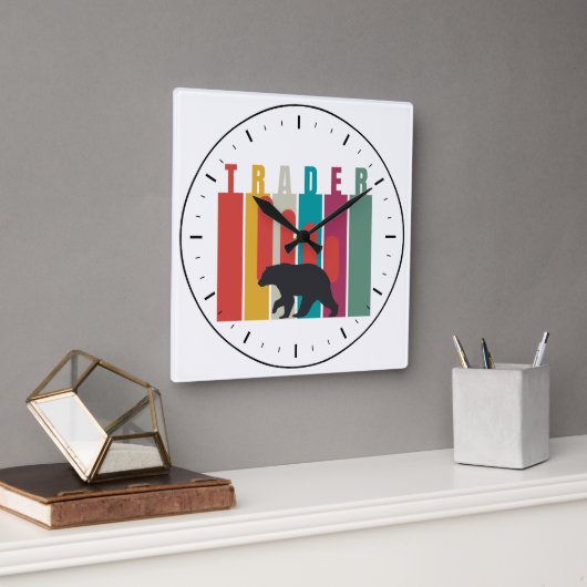 Bearish market | Trader | Simple design Quadratische Wanduhr (Büro)