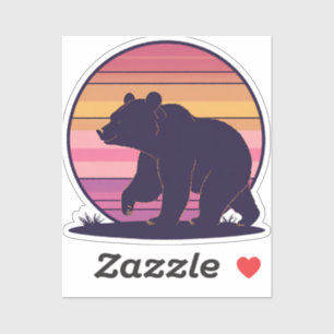 Bearly Awake - Funny Retro Bear Sunset Design Aufkleber