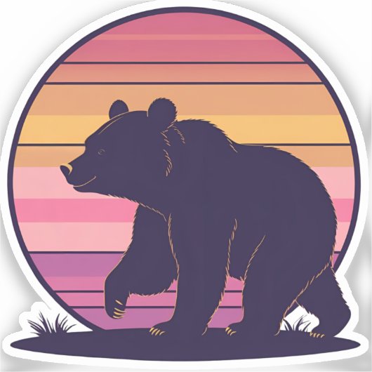 Bearly Awake - Funny Retro Bear Sunset Design Aufkleber (Vorderseite)