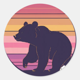 Bearly Awake - Funny Retro Bear Sunset Design Runder Aufkleber