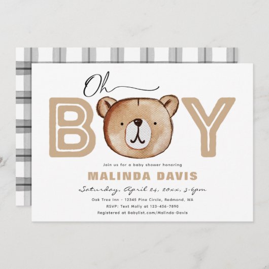 Bearly Baby Shower Einladung | Bear Baby Dusche (Vorne/Hinten)