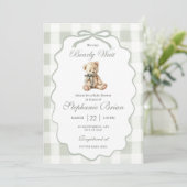 Bearly Baby Shower Invite Download Sage Green Ging Einladung (Stehend Vorderseite)