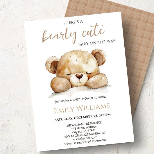 Bearly Cute Baby Shower | Neutral minimalist  Einladung