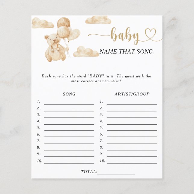 Bearly Name dieses Songs Baby Dusche Spiel (Vorderseite)