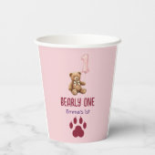 Bearly One | Brauner Teddybär Erster Geburtstag Pappbecher (Rückseite)