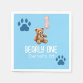 Bearly One | Brauner Teddybär Erster Geburtstag Serviette (Vorderseite)