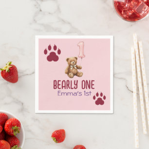 Bearly One   Brauner Teddybär Erster Geburtstag Serviette