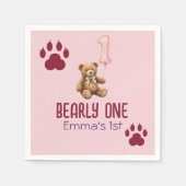 Bearly One | Brauner Teddybär Erster Geburtstag Serviette (Vorderseite)